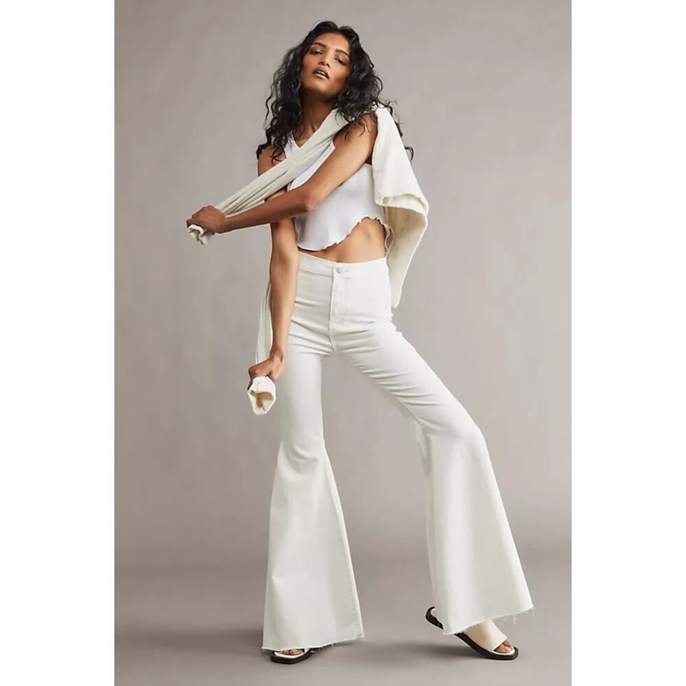 Free People Women's White Just Float On High Rise Flare Jeans Size 24R